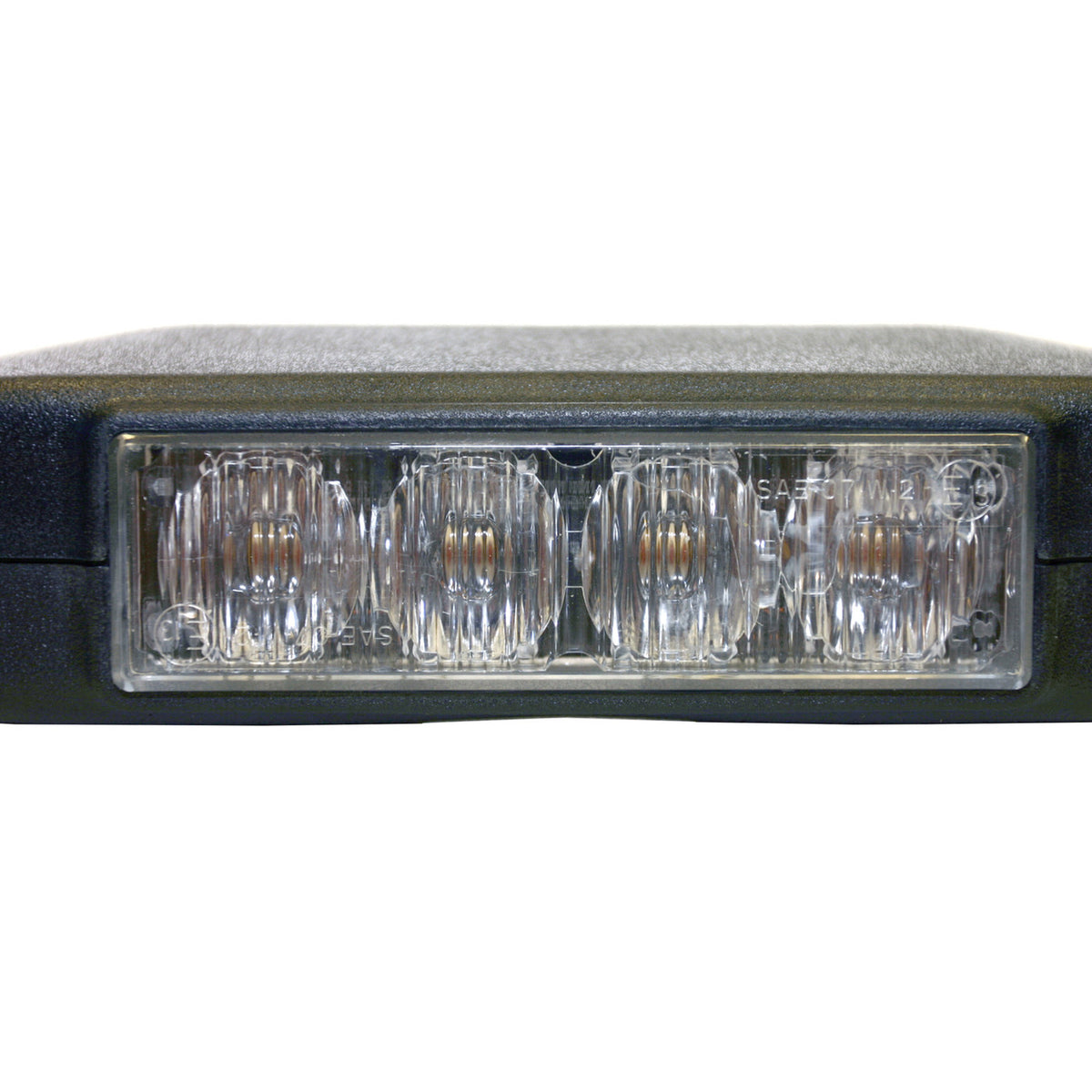 Close-up of the O4 mini LED light bar lens showing embossed SAE and ECE approval markings