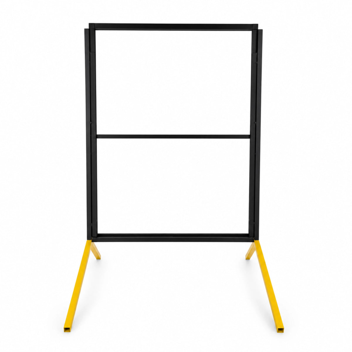 Black frame on a yellow stand against a white background