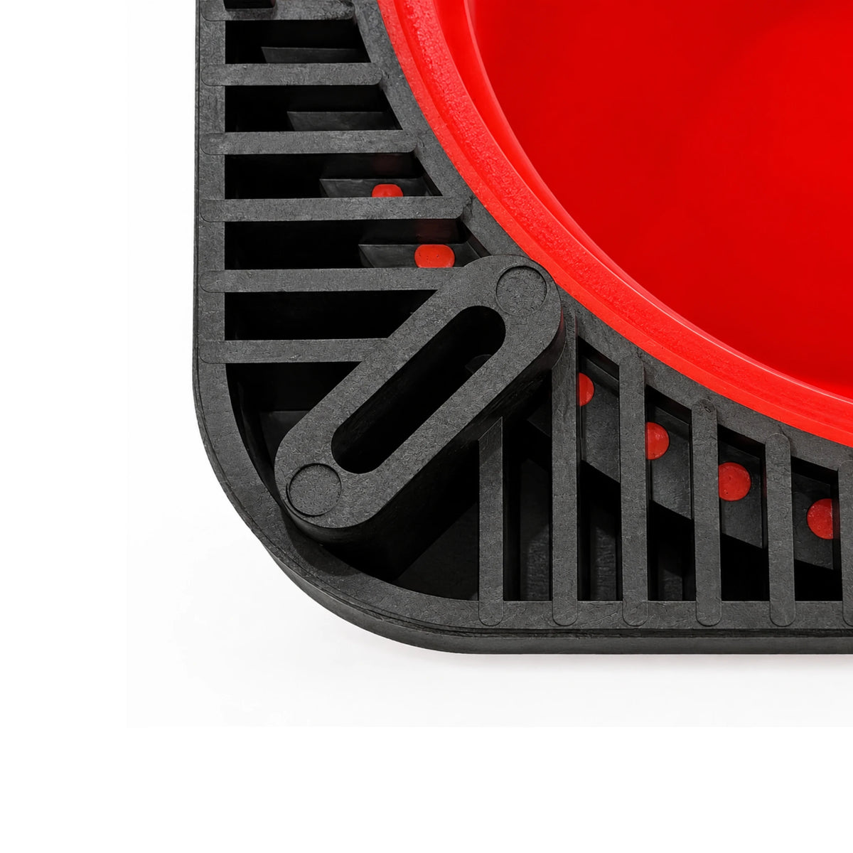 Close-up of a underside of Fluorescent orange 700mm traffic cone with 3M Class 1 reflective collar