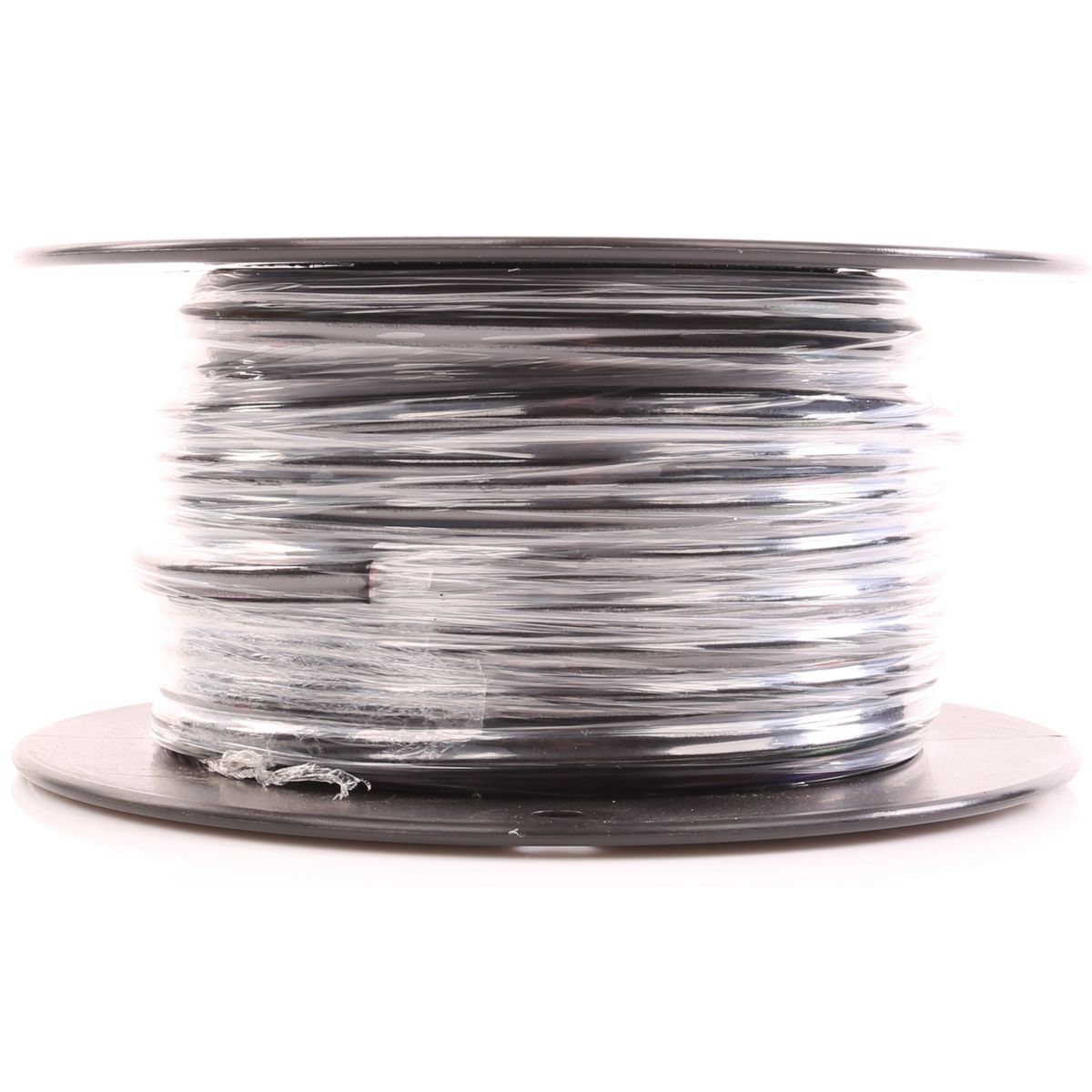 30 metre roll of twin core automotive cable shrink-wrapped on a black plastic reel