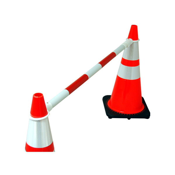 White extendable cone bar with red reflective bands on a white background