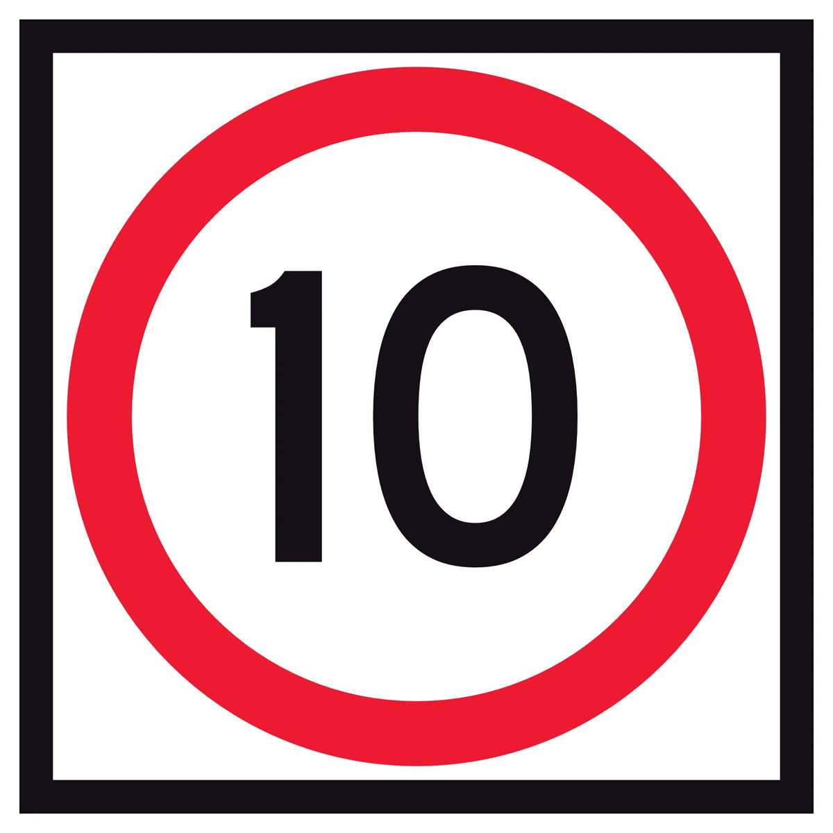 10 km/h Speed Limit Corflute Sign Panel – 600x600mm – RM4-1A(10) – Class 1 reflective white with red annulus and black numerals
