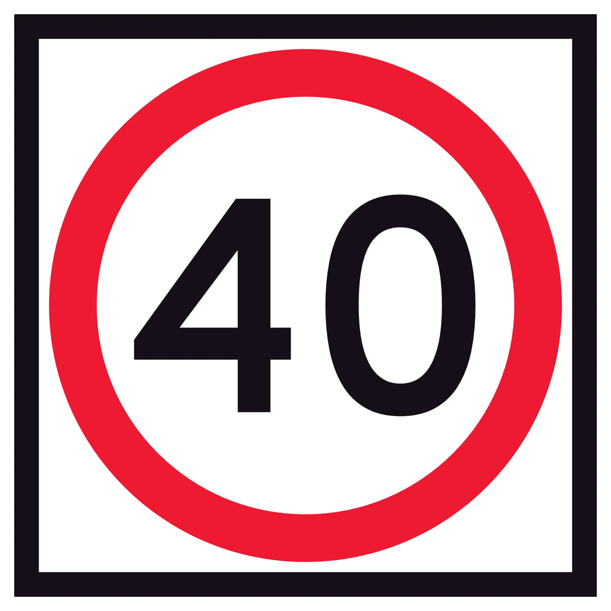 RM4-1A(40) “40 SPEED LIMIT” black numerals with red annulus on retroreflective white – 600x600mm corflute sign panel.