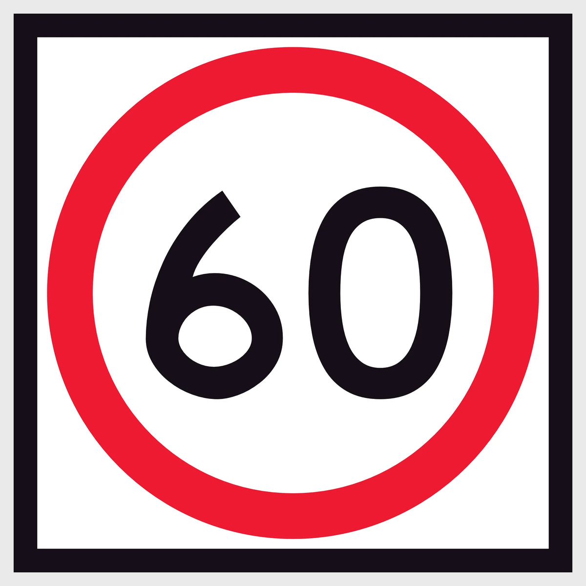 RM4-1A(60) 600x600 mm corflute 60 km/h speed-limit sign with a red circle on a white background