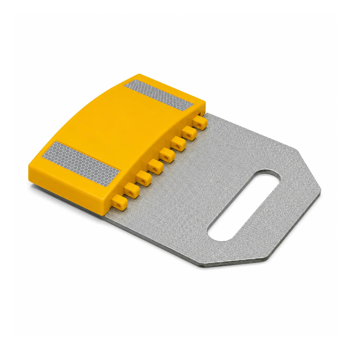 Single yellow speed bump module with two reflective strips on the galvanised end plate with carry slot