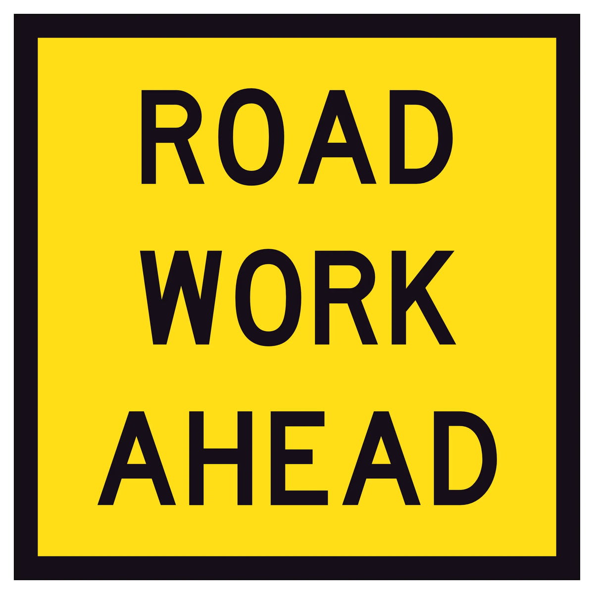 TM1-1A Yellow corflute sign with 'ROAD WORK AHEAD' text on a black border