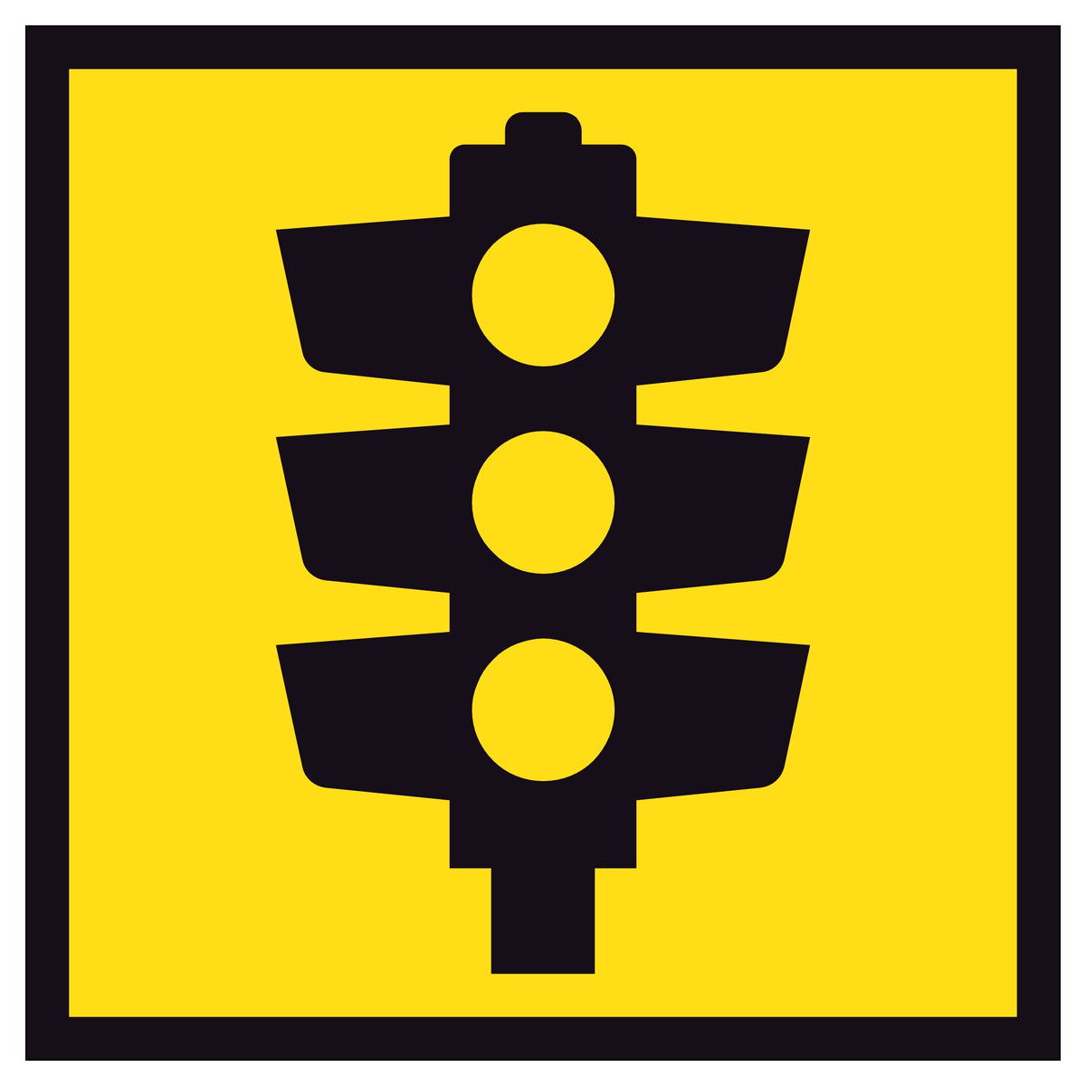 Traffic Lights TM1-30A 600x600mm corflute sign panel with black traffic signals symbol and border on yellow retroreflective background