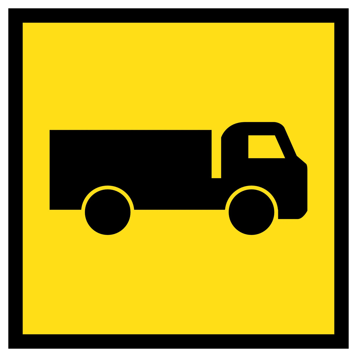 Trucks TM2-25A 600x600mm corflute sign panel with black truck symbol and border on yellow retroreflective background