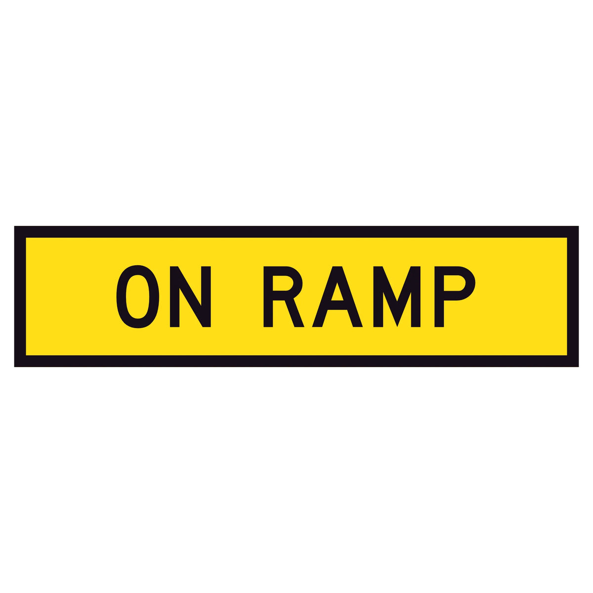 On Ramp TM2-38B 1200x300mm corflute sign panel with black ON RAMP text and border on yellow retroreflective background