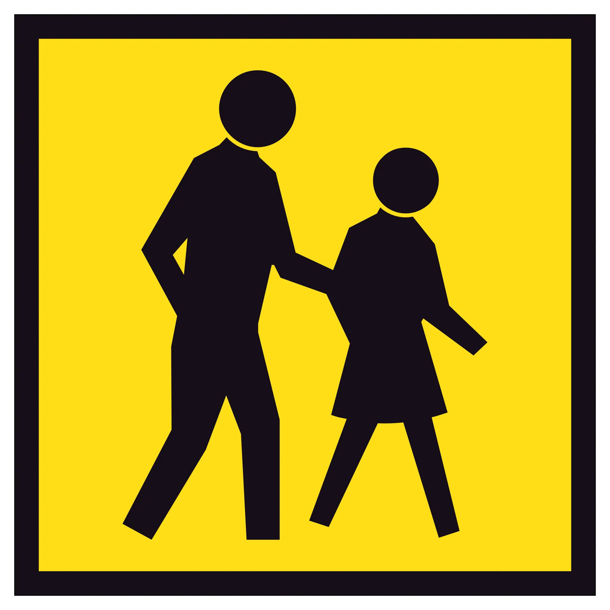 Pedestrians (SYM) TM8-8A 600x600mm corflute sign panel with black pedestrian symbol on yellow retroreflective background