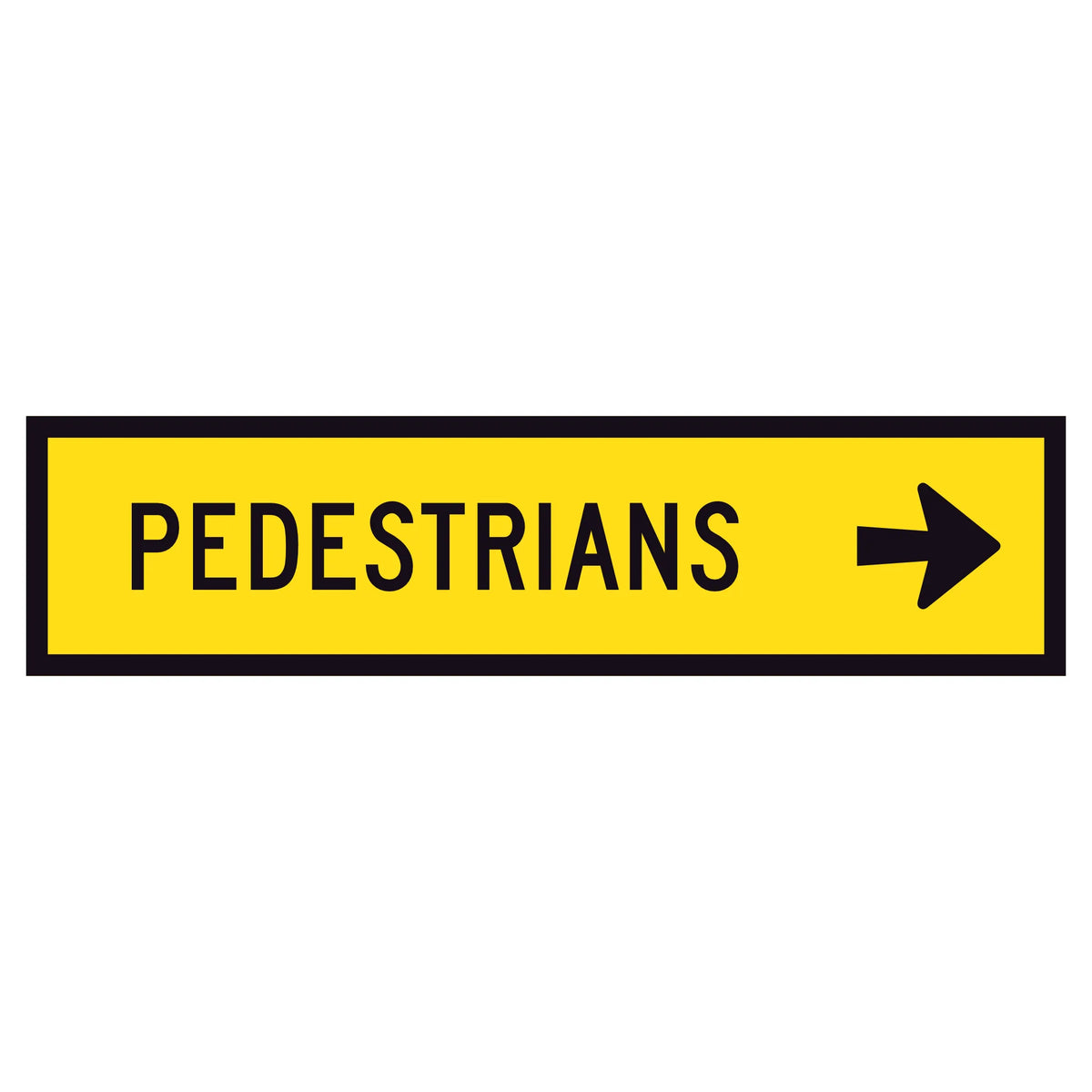 "PEDESTRIANS RIGHT" TM8-2B(R) black text on retroreflective yellow - 1200x300mm corflute sign panel