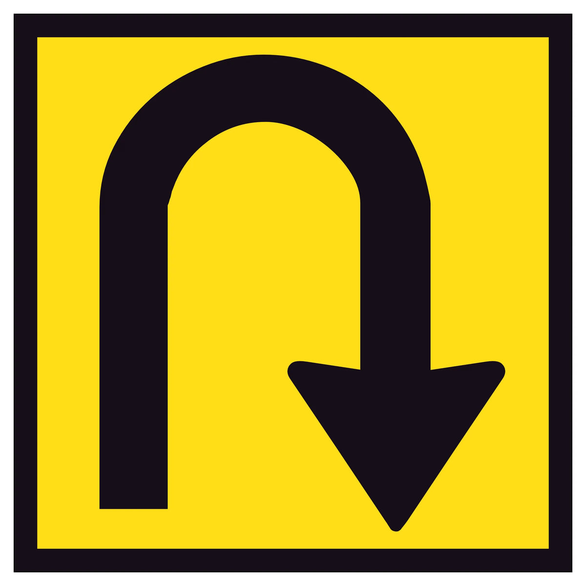 U Turn symbol 600x600mm corflute sign panel with black U-turn arrow and border on yellow retroreflective background