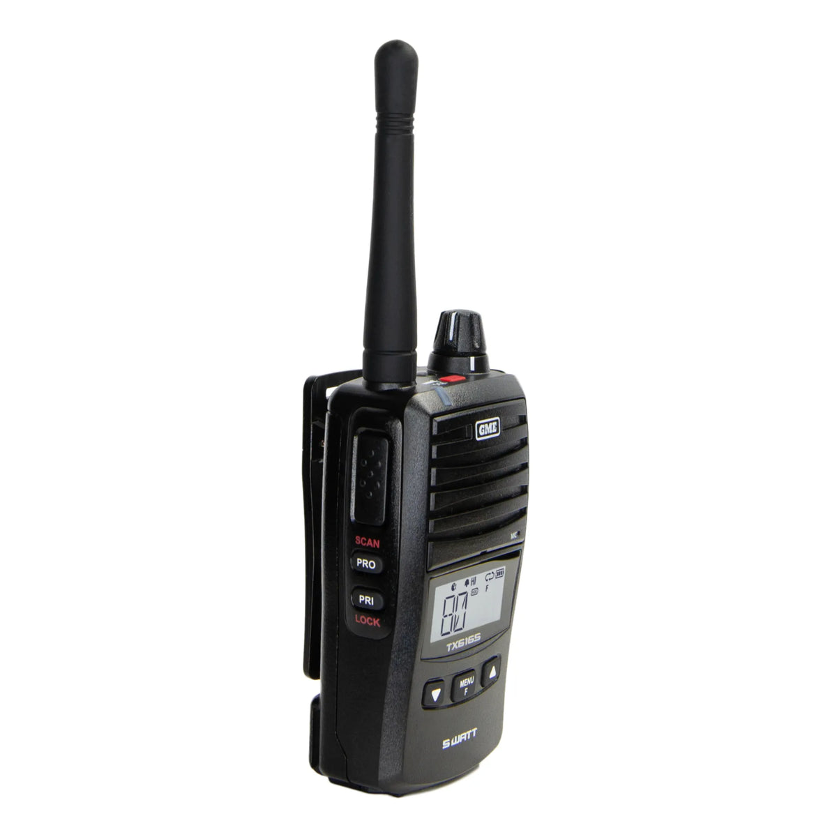 Black walkie-talkie on a white background