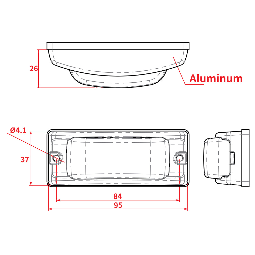 U31-6A surface mount amber warning light head rear view
