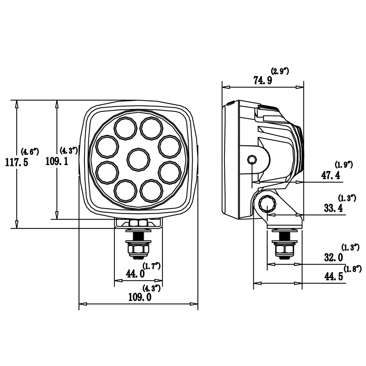 UAG Services 27W 4.3in LED utility work light, wide flood beam