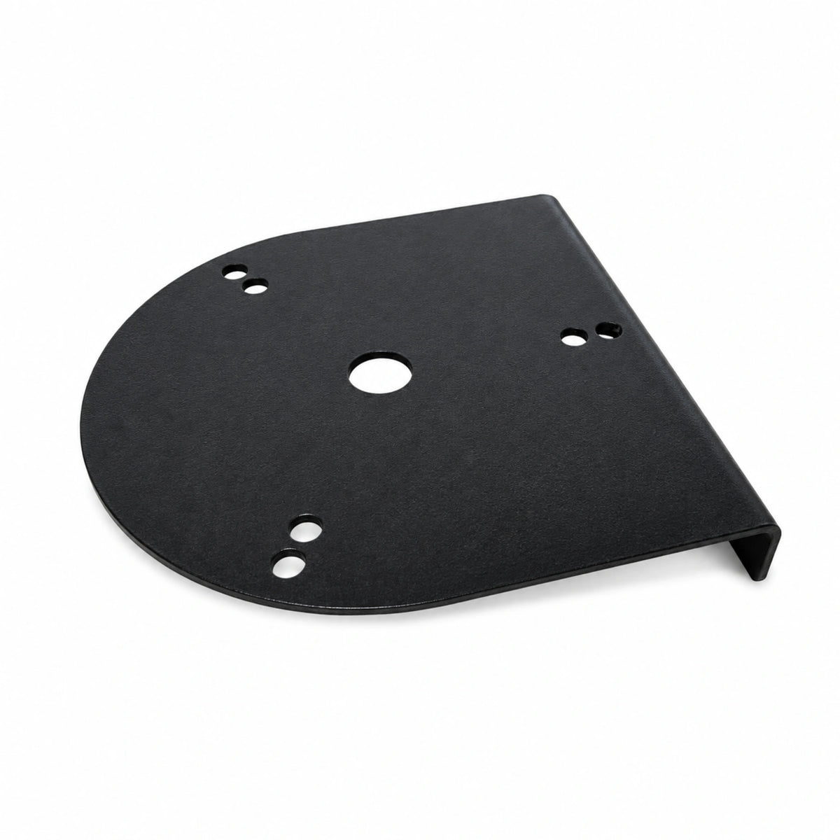 Angled aluminium bracket for warning beacon on its own, showing the round mounting pad, fixing holes and L-shape arm
