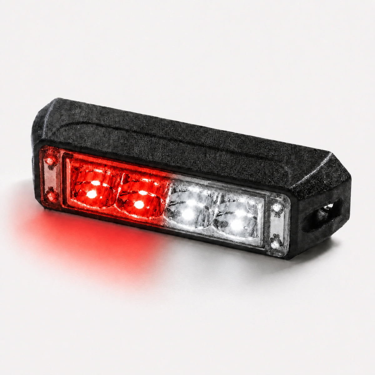 The warning light head running split red and white output, two LEDs red and two white