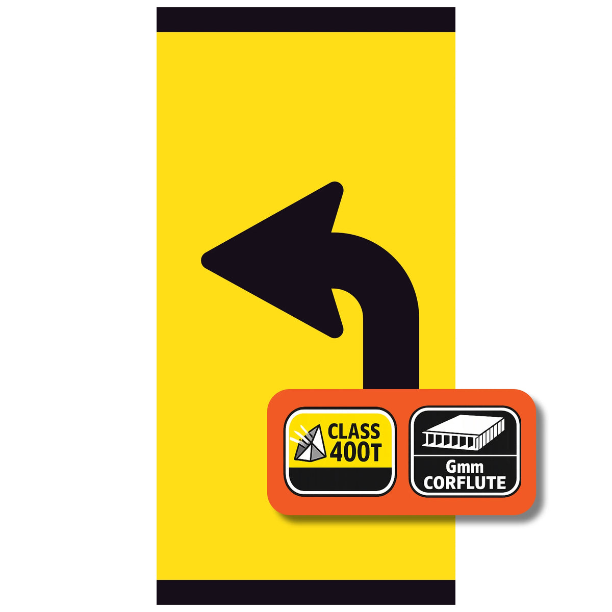 Left Turn Lane Ahead 300x600mm corflute lane status partial panel with black left-turn arrow symbol on yellow reflective background
