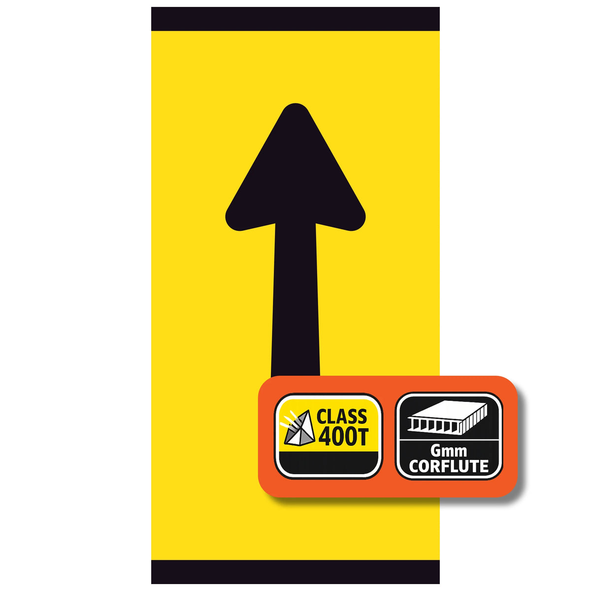 Lane Status Straight Arrow 300x600mm corflute partial panel with black straight arrow on yellow retroreflective background