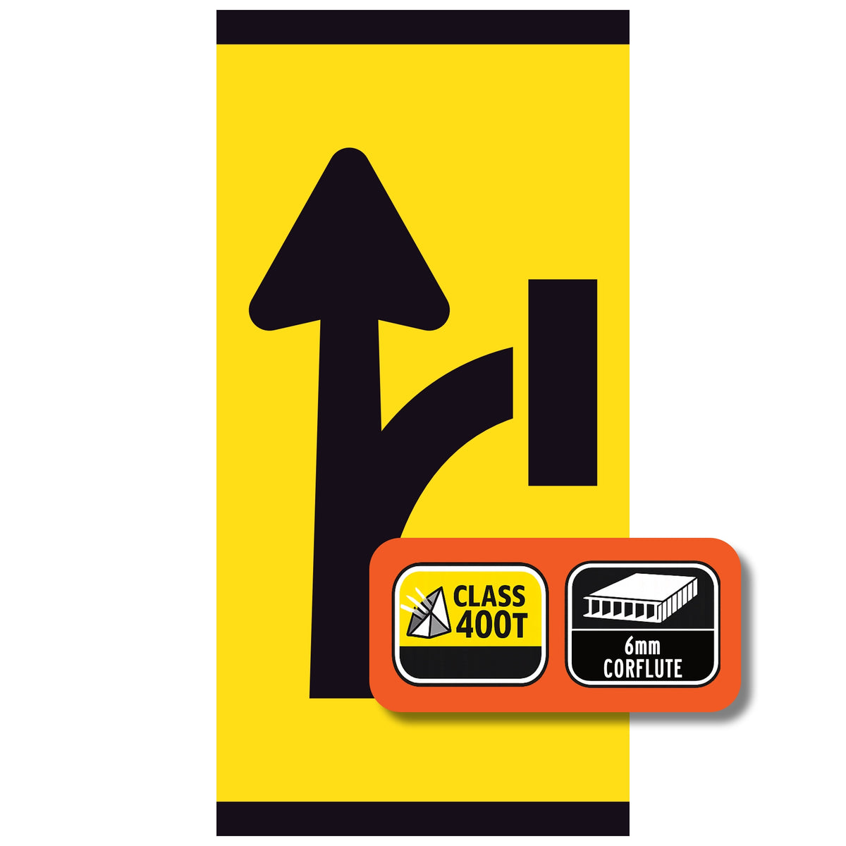 Lane Ahead Open Right Turn Closed 300x600mm corflute partial panel with black lane-status symbol on yellow retroreflective background