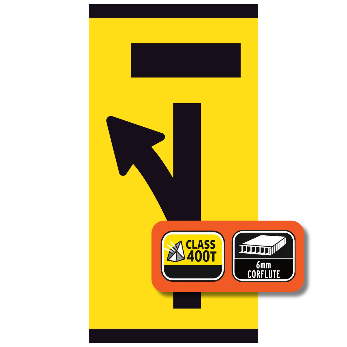 Lane Closed Ahead Left Turn Open 300x600mm corflute partial panel with black lane-status symbol on yellow retroreflective background