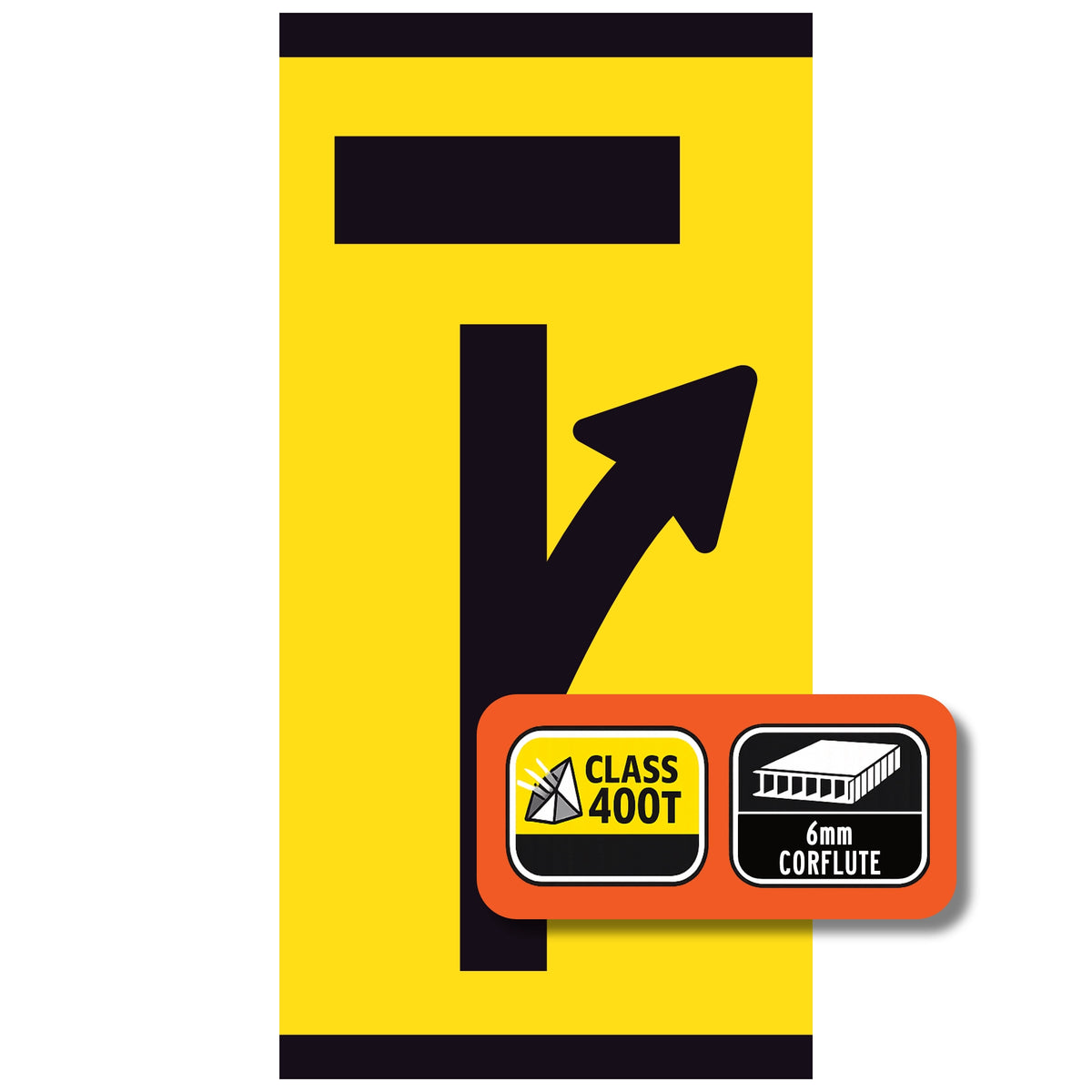 Lane Closed Ahead Right Turn Open 300x600mm corflute partial panel with black lane-status symbol on yellow retroreflective background