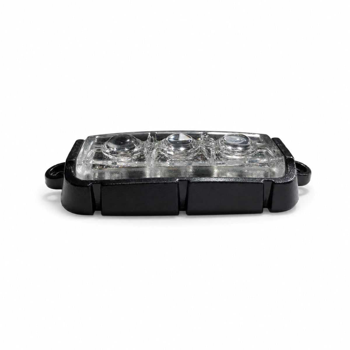 Edge on view of the F3 9W mini LED warning light head in its aluminium housing, showing the 13mm assembled profile