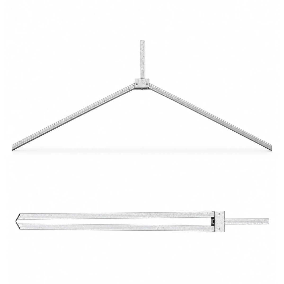 Folding DuraGal traffic sign frame leg showing deployed and folded positions