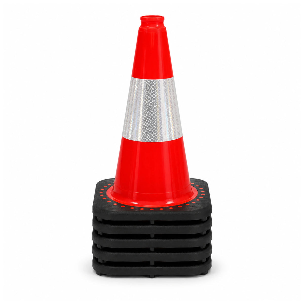 Five 450mm heavy duty traffic cones nested in a stack showing the pack of 5