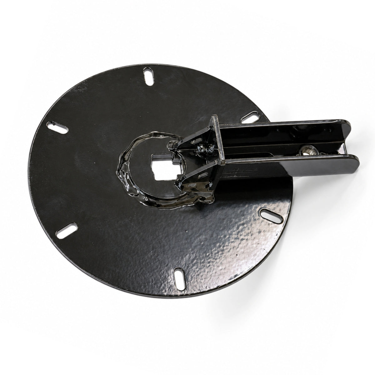 Underside of the removable beacon plate showing the welded square tube mount