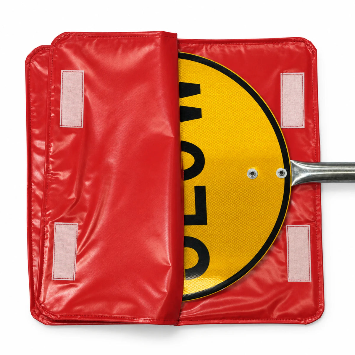 Stop slow bat cover partly open, showing the yellow SLOW face of a 450mm bat inside