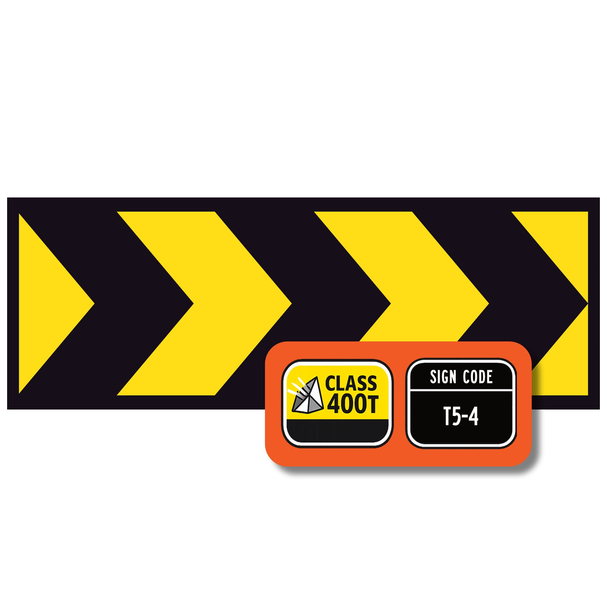 Temporary Hazard Marker T5-4 boxed-edge metal traffic sign with black chevrons on yellow reflective background