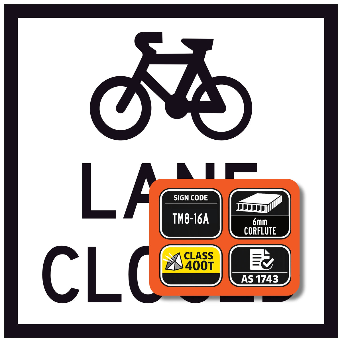 Bicycle lane sign with technical details on a white background