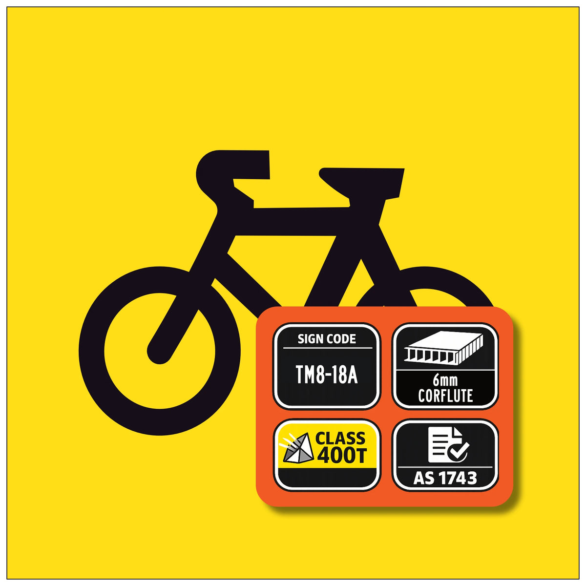 Bicycle symbol on a yellow background with sign code information.