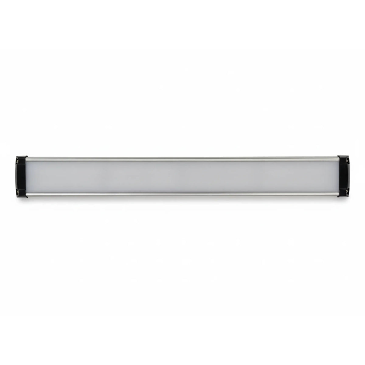612mm double row LED strip light with aluminium body and black end caps, switched off