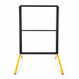 Black frame on a yellow stand against a white background