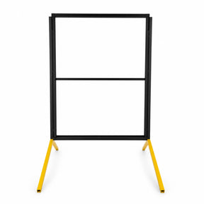 Black frame on a yellow stand against a white background