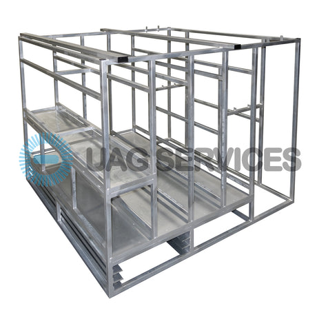Australian-made steel traffic vehicle racking cage with storage sections for signs, frames and legs