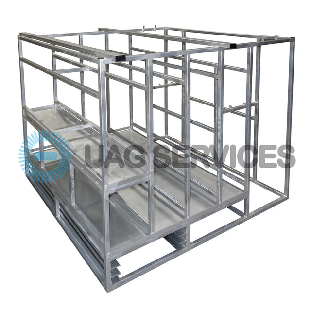 Australian-made steel traffic vehicle racking cage with storage sections for signs, frames and legs