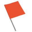 Fluoro orange square traffic management flag on a silver aluminium pole