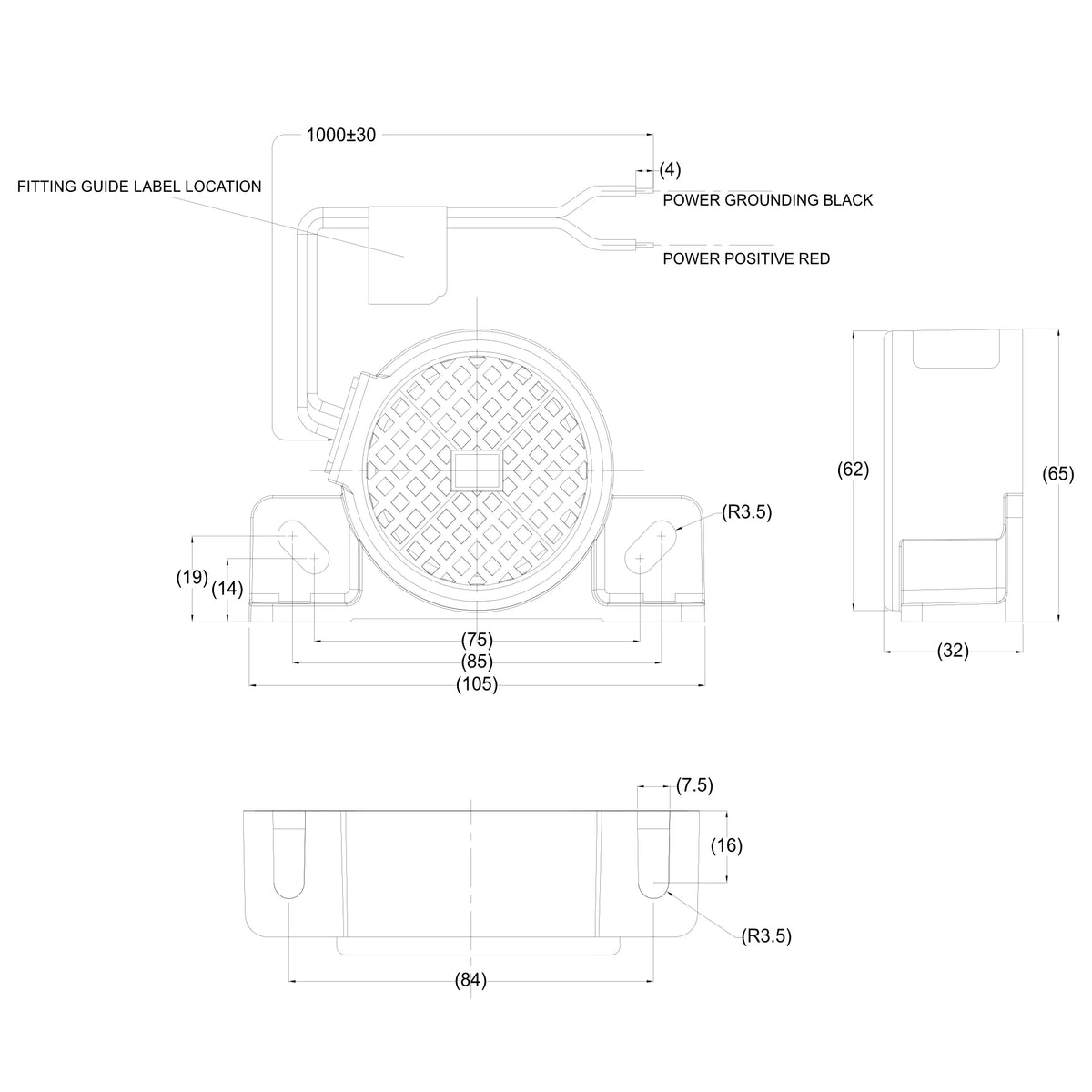 Brigade BBS-82 reverse alarm dimensions diagram