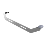 Stainless steel fire extinguisher seat mount bracket with two slotted mounting holes and a bolt tab at each end