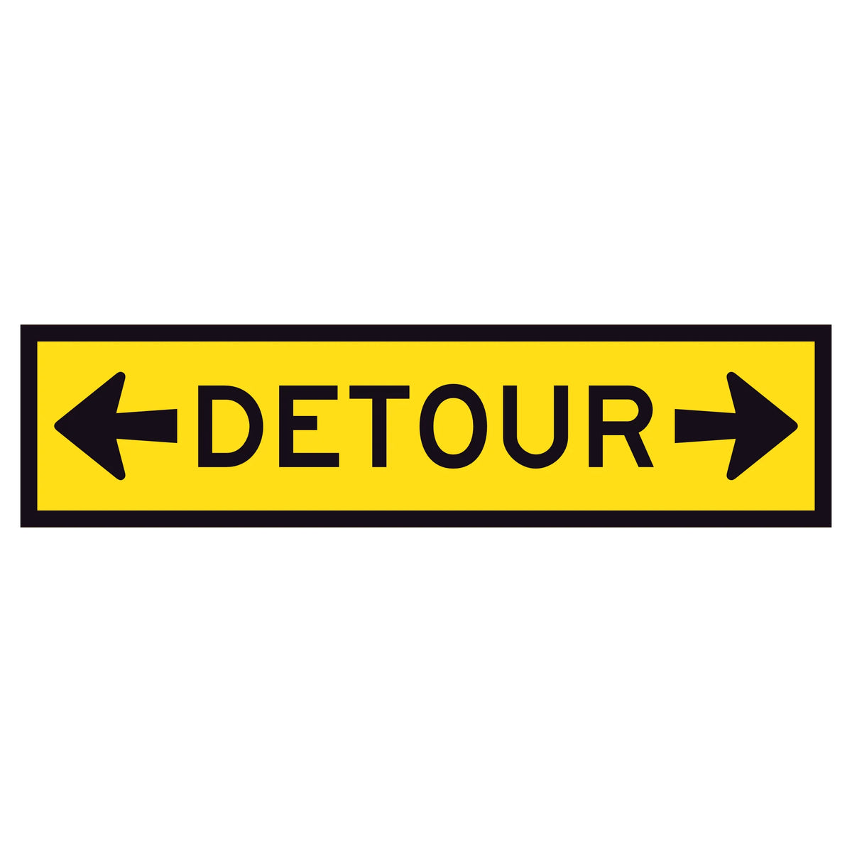 Left arrow, black “DETOUR” text, and right arrow on yellow background – 1200x300mm corflute sign