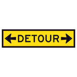 Left arrow, black “DETOUR” text, and right arrow on yellow background – 1200x300mm corflute sign