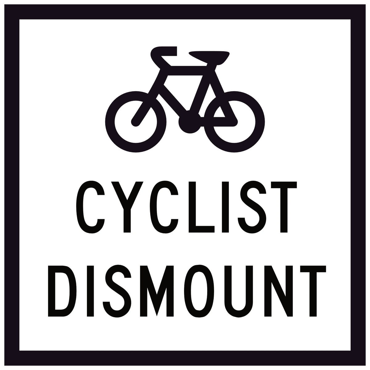 Cyclist Dismount GM9-58A white corflute traffic sign panel with bicycle symbol and Cyclist Dismount text