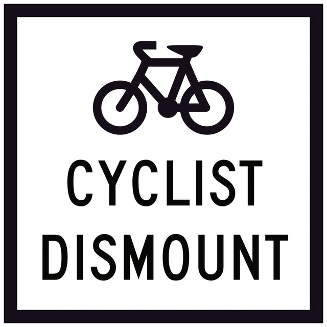Cyclist Dismount GM9-58A white corflute traffic sign panel with bicycle symbol and Cyclist Dismount text