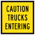 Caution Trucks Entering corflute sign – 600x600mm, yellow background