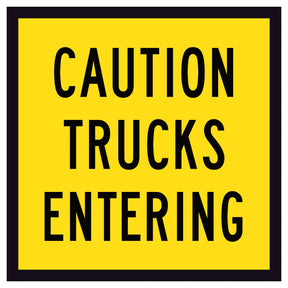 Caution Trucks Entering corflute sign – 600x600mm, yellow background