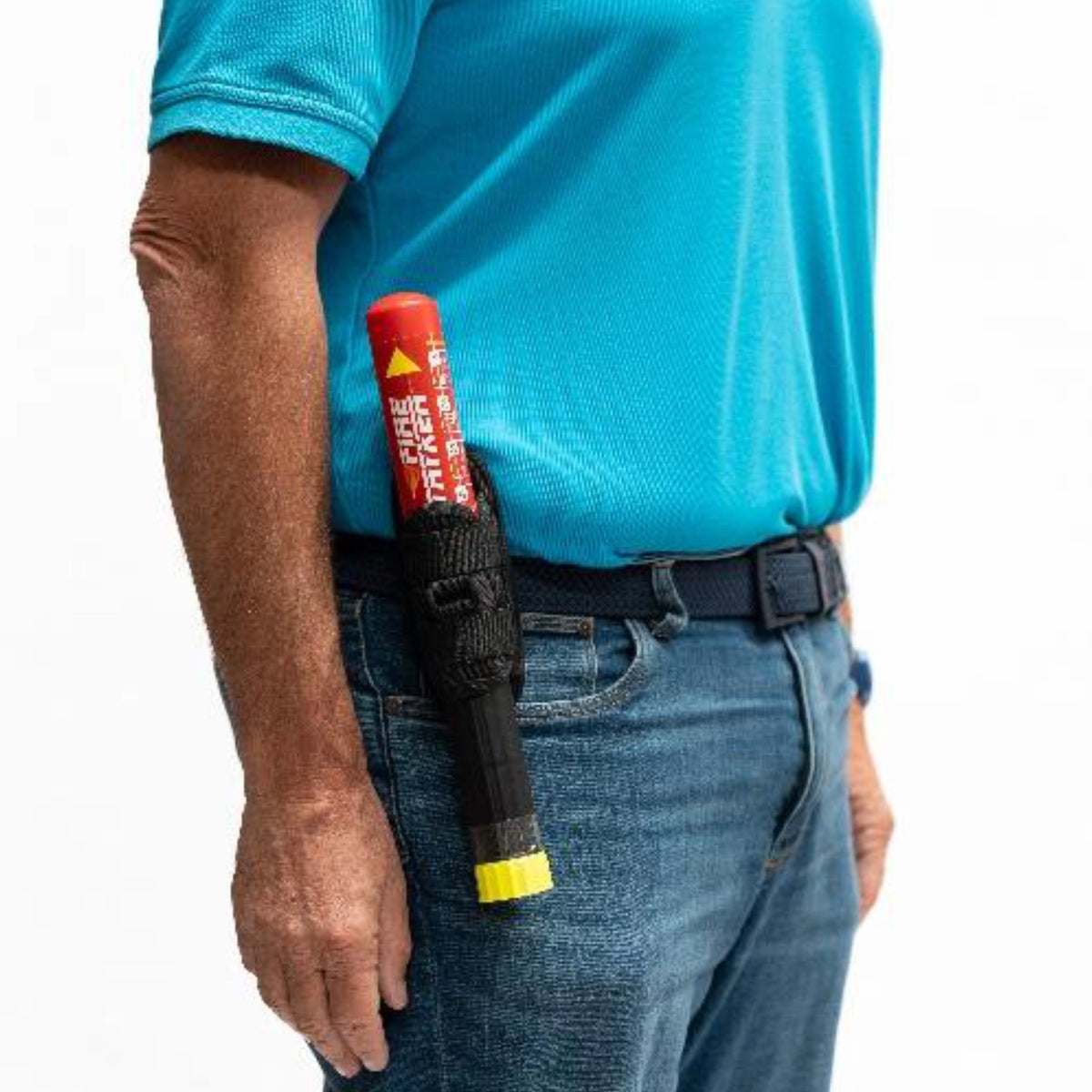 FSS100 fire suppression stick carried in a belt pouch on a worker's hip