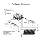 Electrical system diagram with components and connections on a white background